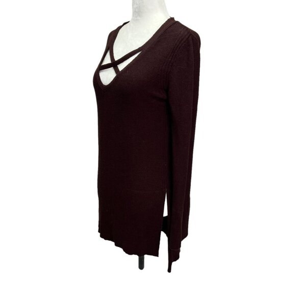 Free People Criss-Cross Tunic Sweater in Brown Wine Size Small - Picture 9 of 13